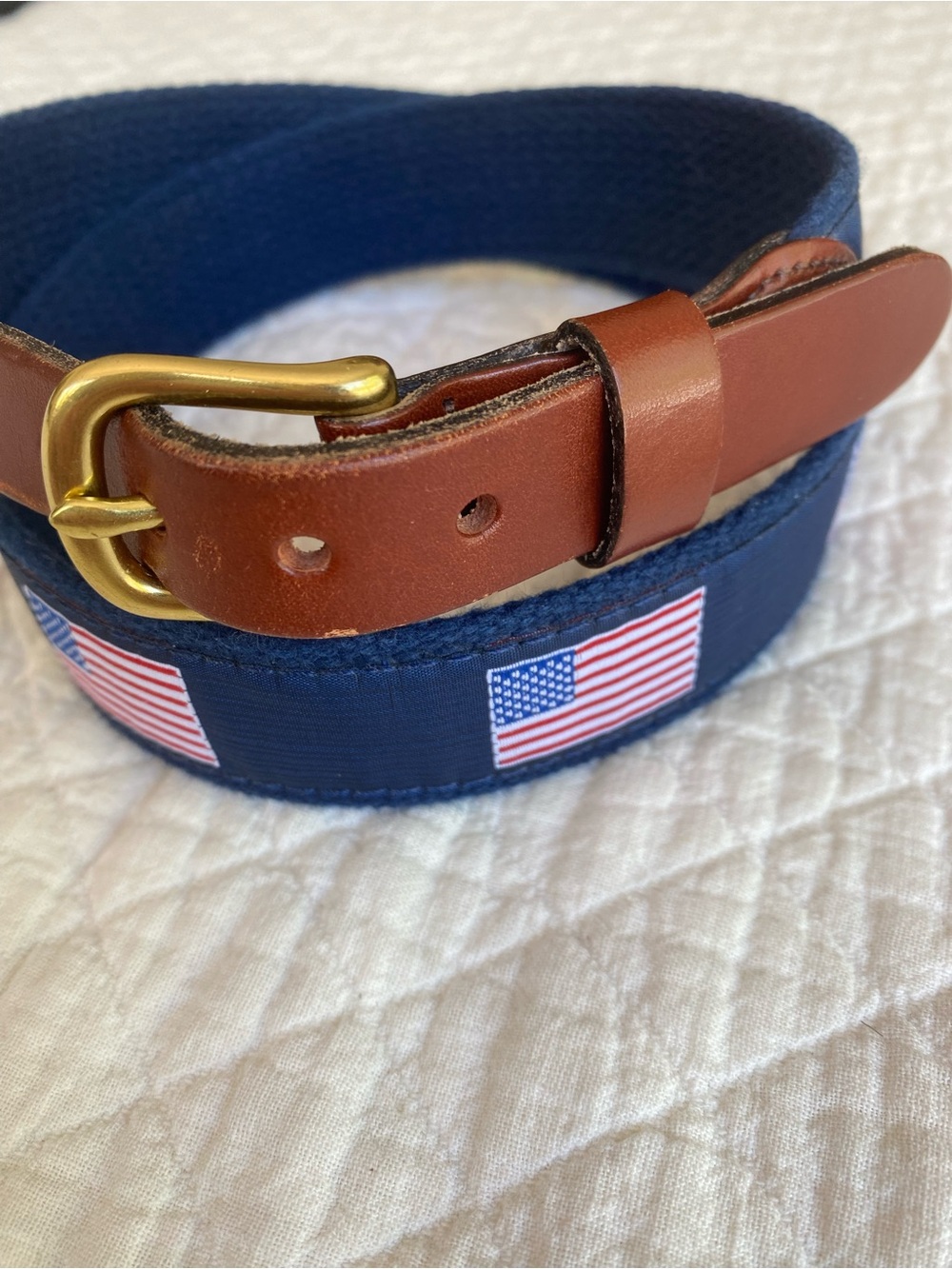 USA American Flag Leather Man Ltd Belt Brass Buckle Patriotic 4th of July Preppy